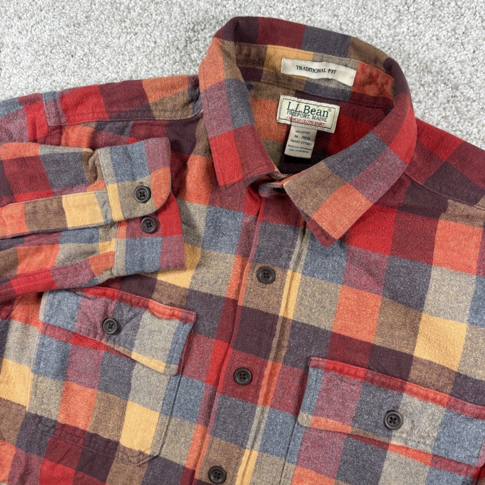 L.L. Bean Chamois Cloth Shirt Mens M Red Plaid Traditional Fit 277981